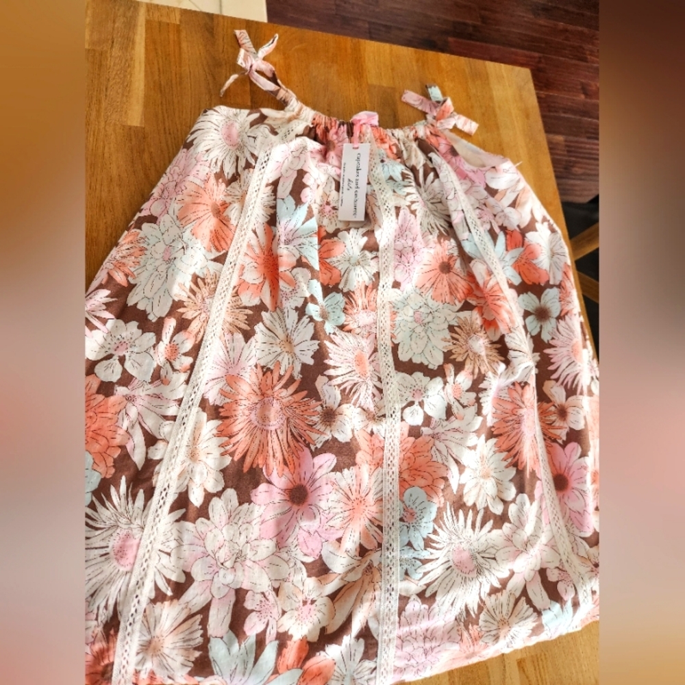 NWT* Girls Cupcakes and Cashmere Spaghetti Strap Pink Floral Dress Size 6 NWT